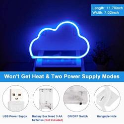 Cloud Neon Light Signs - Blue LED Neon Sign Wall Lamp Powered by 3 AA Battery/USB Charging LED Night Light Sign for Bedroom, Kids Room, Christmas, Wedding, Birthday Party Decor