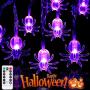 Halloween Decoration String Lights 8 Modes, 13.1Ft 40 LEDs Horror-Shaped Lights with Remote Control IP68 Waterproof Battery Operated Purple Halloween Lights for Outdoor & Indoor - 2 Packs