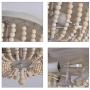 Q&S Wood Beaded Chandelier,Boho Farmhouse Light Fixture,Oak White,3 Lights,Semi Flush Mount Ceiling Light Fixtures for Hallway Babys Nursery Bedroom Kitchen Living Room