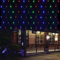 Garden Net String Lights by Oopswow, Outdoor Backyard Twinkle Decorative Fairy Lights 192LED 9.8X6.6ft 8 Modes Waterproof Bush Blanket Lights for Patio Tree Fence Wall Lawn Window Decor(Multicolor)