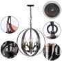 Globe Antler Chandelier 4 Light Rustic Black Metal Pendant Light Deer Antler Chandelier Lighting for Kitchen Island Dining Room Living Room Foyer