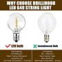 Brillihood 50Ft LED Patio Lights G40 Globe String Lights - Shatterproof, Warm White, Indoor Outdoor Christmas String Lights for Garden Patio Wedding Xmas Party Bistro Pergola Yard Decor (50+2 Bulbs)