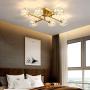 KCO Crystal Chandelier Light 6-Light Gold Semi Flush Mount Ceiling Light Metal Brushed Brass Ceiling Pendant Lamp for Dining Room Bedroom Kitchen Island