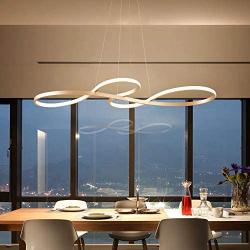 SUNMOO Modern LED Chandelier Dining Room Pendant Light Dimmable Creative Chandelier Remote Control Color/Brightness 3000-6000K Adjustable Hanging Lamp for Bedroom Living Room Kitchen 60W (Silver)