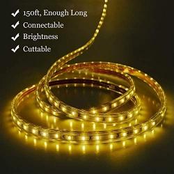 SURNIE Waterproof Rope Lights Outdoor 150ft Flat Strip Led Lights 110V Warm White Led Rope Lighting Cuttable Connectable, for Deck Patio Backyards Indoor Outside Decorative Lighting