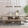 Farmhouse Chandelier for Dingin Rooms,3-Lights Kitchen Island Lighting,Rectangle Wood Chandelier with Seedy Glass Shape