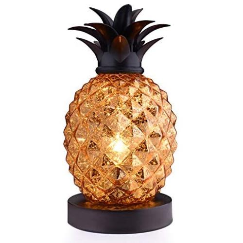 Mercury Glass Pineapple Lamp, Golden Glass Table Lamp for Bedroom, Dresser, Living Room, Kids Room, Coffee Table, Office, Bookstore, Festival Decor and Gift (Gold)
