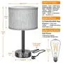 Table Lamp With Alarm Clock, Touch Control Desk Lamp with 2 USB Ports&amp; 2 AC Outlets, Alarm Clock Charging Base w/6Ft Power Cord, 3 Level Brightness Modern Nightstand Lamps for Bedroom Dorm Living Room