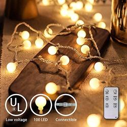 59 ft 100 Led Globe String Lights Plug in with Remote Control and Timer for Bedroom Decor Indoor Outdoor Christmas Fairy Light for Home Wall Garden Decorations, Warm White, 8 Modes