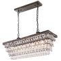 Wellmet Dining Room Crystal Chandelier,30 inch Antique Bronze Rectangle Crystal Ceiling Light,4 Lights Farmhouse Kitchen Island Lighting,Adjustable Hanging Light Fixtures