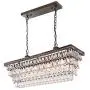 Wellmet Dining Room Crystal Chandelier,30 inch Antique Bronze Rectangle Crystal Ceiling Light,4 Lights Farmhouse Kitchen Island Lighting,Adjustable Hanging Light Fixtures