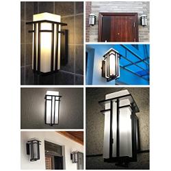 EERU Outdoor Wall Mounted Light, Waterproof Wall Lantern Exterior Light Fixture for Entryways Yards Garage Front Porch, Square Metal Frame with Frosted Glass, Black