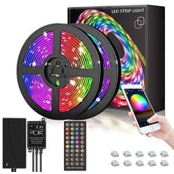 Homemory 32.8FT LED Strip Lights Music Sync Color Changing, 5050 LED Lights Strip Kit with 40 Keys Remote, RGB Rope Light Waterproof App Phone Controlled by Bluetooth for Bedroom, Kitchen, Ceiling, TV