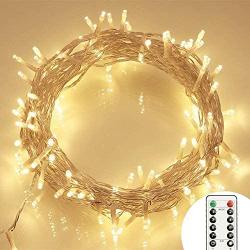 [Remote and Timer] 36ft 100 LED Outdoor Battery Fairy Lights (8 Modes, Dimmable, IP65 Waterproof, Warm White)