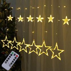 amadecohome Star Curtain Lights, Christmas Decorations with Remote and Timer, 12 Stars 138 LED 8 Modes Fairy String Lights for Wedding,Party,Patio Lawn,Home Decor (Warm White)