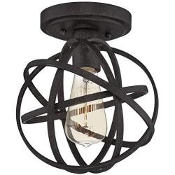 Atom Rustic Industrial Ceiling Light Semi Flush Mount Fixture LED Antique Edison Open Cage Black 8'' Wide for Bedroom Kitchen Living Room Hallway Bathroom - Franklin Iron Works