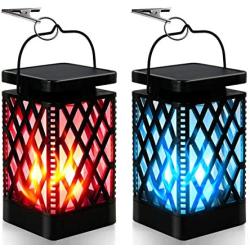 Solar Lanterns-Sunklly Hanging solar lights color changing & fixed 9 Modes Waterproof Hanging Lanterns Outdoor Dancing Lights Flickering Flame Lanterns Decoration for Garden Patio Yard Pathway(2 PACK)