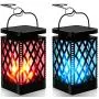 Solar Lanterns-Sunklly Hanging solar lights color changing & fixed 9 Modes Waterproof Hanging Lanterns Outdoor Dancing Lights Flickering Flame Lanterns Decoration for Garden Patio Yard Pathway(2 PACK)