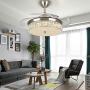 Crystal Ceiling Fan Lights LED Dimmable Chandelier Retractable Fan with Remote Mute Ceiling Fans for Dining Room/Bedroom 42 inch (Silver)
