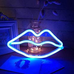 Lip Shape Neon Signs LED Kiss Neon Light Sign Art Wall Decor Lights for Christmas Baby Girls Room Bar Wedding Party Supplies (Blue)