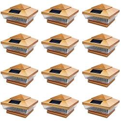 iGlow 12 Pack Copper Outdoor 4 x 4 Solar 5-LED Post Deck Cap Square Fence Light Landscape Lamp PVC Vinyl Wood Bronze