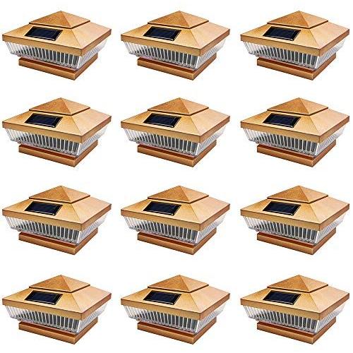 iGlow 12 Pack Copper Outdoor 4 x 4 Solar 5-LED Post Deck Cap Square Fence Light Landscape Lamp PVC Vinyl Wood Bronze
