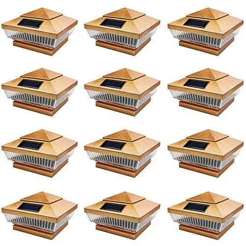 iGlow 12 Pack Copper Outdoor 4 x 4 Solar 5-LED Post Deck Cap Square Fence Light Landscape Lamp PVC Vinyl Wood Bronze