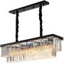 Moooni Rectangle Crystal Chandelier Industrial Rectangular Pendant Lighting Fixtrue for Dining Room Kitchen Island Farmhouse Dining Room Black 4 Lights L 32''x W 10'' x H 10''