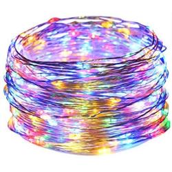 Twinkle Star 100 LED Silver Wire String Lights, 33ft Battery Operated Indoor Fairy String Lights, Holiday Decorative Wreath Christmas Tree Wedding Party Decoration (1 Pack, Multicolor)