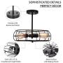 CO-Z 3 Light Industrial Cage Ceiling Light, 15'' Rustic Retro Wired Chandelier for Bedroom, Dining Room, Living Room, Farmhouse Lighting, ORB Finished Metal Fan Shade Pendant Lamp Fixture