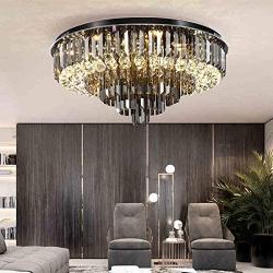 LITFAD Smoke Gray Crystal Flush-Mount Light Modern LED Bedroom Ceiling Light Modern Art Deco Chandelier Pendant Light for Dining Room Living Room Hotel - 19.5'' (50 cm) Wide