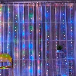 BLBO Curtain String Lights, Fairy Lights for Bedroom 9.8 Ft with 300 LED, 8 Lighting Modes for Brithday, Party Indoor Wall Decorations Multicolor