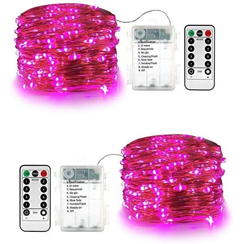 33ft 100 LED Remote Control Fairy String Lights, Waterproof Copper Wire 8 Modes Twinkle Firefly Lights for Outdoor Bedroom Patio Wedding Party Decor(Warm White)(2 Pack)