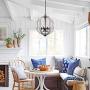 Farmhouse French Country 5-Light Globe Wooden Chandelier, Chic Cottage Wood Pendant Light for Dining Room, Living Room, Foyer, Hall, Entry, Restaurant - Distressed White