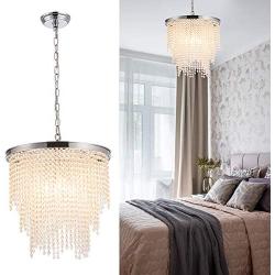 Larootsi Modern Crystal Chandeliers Round Elegant Chrome Pendant Lights with Crystal Raindrop for Dining Room Living Room Hallway Hotel Bar Restaurant E12X4