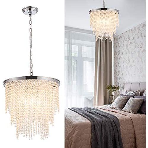 Larootsi Modern Crystal Chandeliers Round Elegant Chrome Pendant Lights with Crystal Raindrop for Dining Room Living Room Hallway Hotel Bar Restaurant E12X4