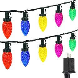 C9 Christmas String Lights Outdoor/Indoor, Extendable 50 LED 49ft Green Wire Christmas Tree Lights, Fairy Lights for Xmas Party Wedding Decoration (Multi Color)