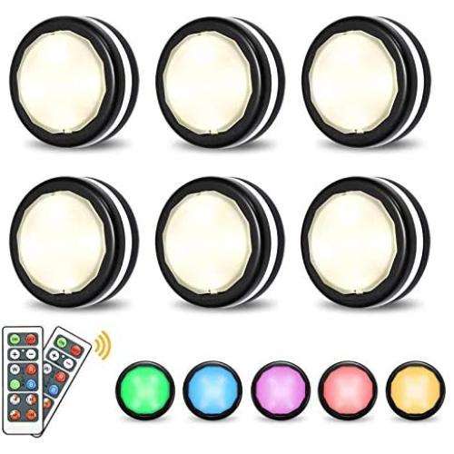 Elfeland Puck Lights with Remote Wireless LED Color Changing Puck Lightings, Dimmable Under Cabinet Lighting, Puck Lights Battery Operated, Closet Lights Under Counter Lighting Stick On Lights(6 Pack)