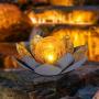 HUAXU Garden Solar Light Outdoor , Amber Crackle Globe Glass Lotus Decoration , Waterproof Gray Metal LED Flower Lights for Patio,Lawn,Walkway,Tabletop,Ground