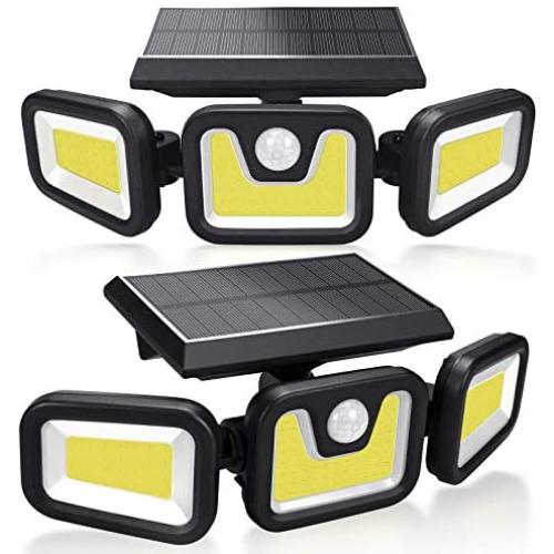 Solar Security Lights Outdoor, 3 Heads Adjustable Solar Motion Sensor Light Outdoor, 104LED 270° Wide Angle Illumination Wireless IP65 Waterproof Flood Light for Garden Porch Deck Patio Garage, 2 Pack
