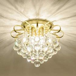 KAISITE 3-Lights Crystal Chandelier, Mini Modern Chandelier with 3×E12 Bulb Socket and Clear Crystal Ball, Flush Mount Ceiling Light 13.8 Inches Diameter for Bedroom, Dining Room, Etc(Plating Finish)