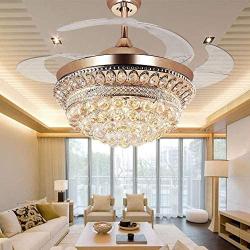 BIGBANBAN Fandelier Crystal Ceiling Fans with Lights and Remote, Modern Invisible Chandelier Fan with LED Light Settings for Dining Room/Bedroom (Rose Gold)