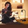Industrial Touch Control Table Lamp, Dual USB Charging Ports, 3 Way Dimmable Vintage Bedside Nightstand Lamp, Glass Shade Desk Reading Lamp for Farmhouse Bedroom Living Room, LED Edison Bulb Included