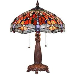 Capulina Hand-Crafted Tiffany Table Lights, Large Tiffany Style Dragonfly Table Lamps Shade, Tiffany Table Lamps for Bedroom, Tiffany Style Bedroom Lamps, Tiffany Stained Glass Table Lamp W16''xH23''