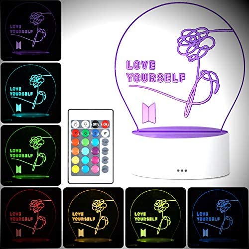 BTS 3D Led Night Light, 16 Colors Changing Lamp with Smart Touch Nightlight & Remote Control Lamp for Children Kids Christmas and Birthday Gifts (Love Yourself)