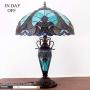 Tiffany Style Table Lamp W16H24 Inch Tall Green Stained Glass Liaison Lampshade Antique Night Light Base S160G WERFACTORY LAMPS Lover Living Room Bedroom Office Study Reading Desk Nightstand Art Gifts