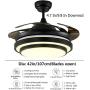 Southerns Lighting 42 Inch Invisible Ceiling Fan with Light and Remote 4 Reversible Brown Acrylic Blades Retractable Ceiling Fan with 3 Changing Light and 6 Speed Black Fan Lamp for Indoor Dining Room Living Room Bedroom Ceiling Fans with Chandelier Light