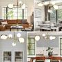 Joyxeon Modern Sputnik Chandelier 5 Light, Mid Century Frosted Glass Globe Pendant Lighting, DNA Satin Brass Ceiling Light Fixture for Living Room Low Ceiling Bedroom- with LED Neutral White 3350Lm