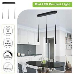 WELAKI LED Indoor Mini Pendant Light, Modern 15W 3-Light Mini Chandelier, Not-dimmable LED Kitchen Lighting, 6000K Kitchen Island Dining Room Hallway Interior (Black)