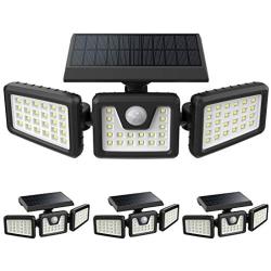 Onforu 4 Pack LED Solar Motion Sensor Light Outdoor, 3 Head Wide Angle Security Light Solar Powered, 70 LEDs Solar Motion Detected Flood Light, IP65 Waterproof Solar Wall Light for Yard Pathway Garage